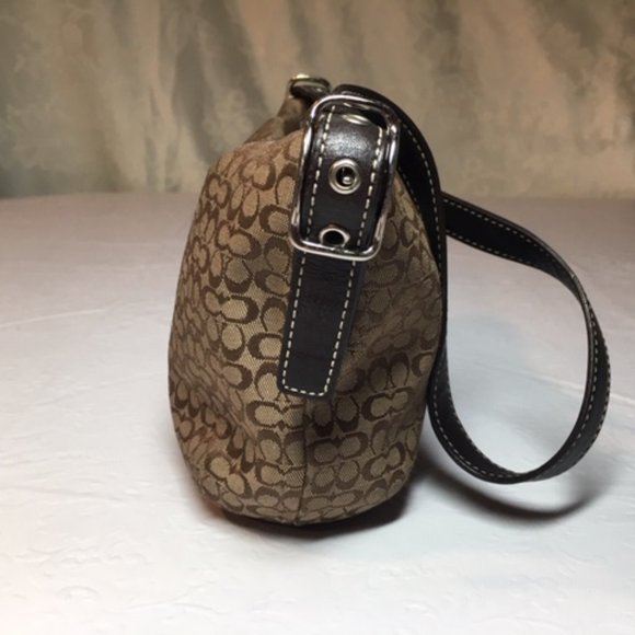 COACH Brown Signature C Fabric Small Leather Trim Shoulder Bag (8"x5") EUC - Picture 5 of 13